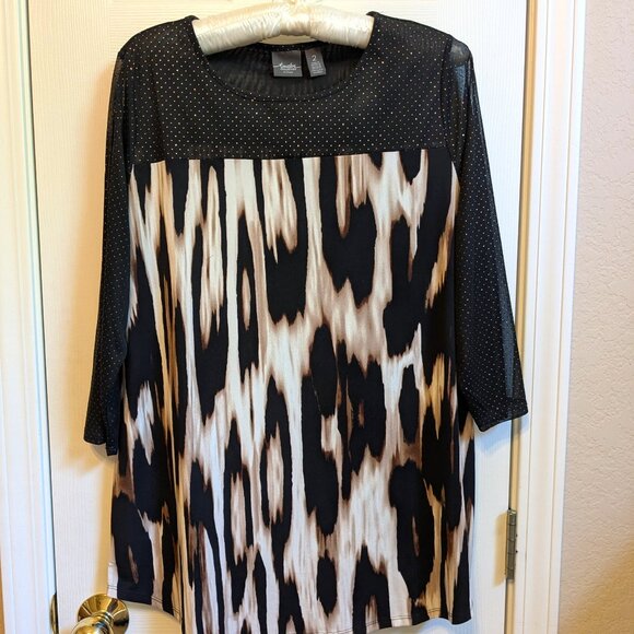 Chicos Travelers Animal Print Artsy Blouse Top Womens Large 12 - Picture 2 of 11
